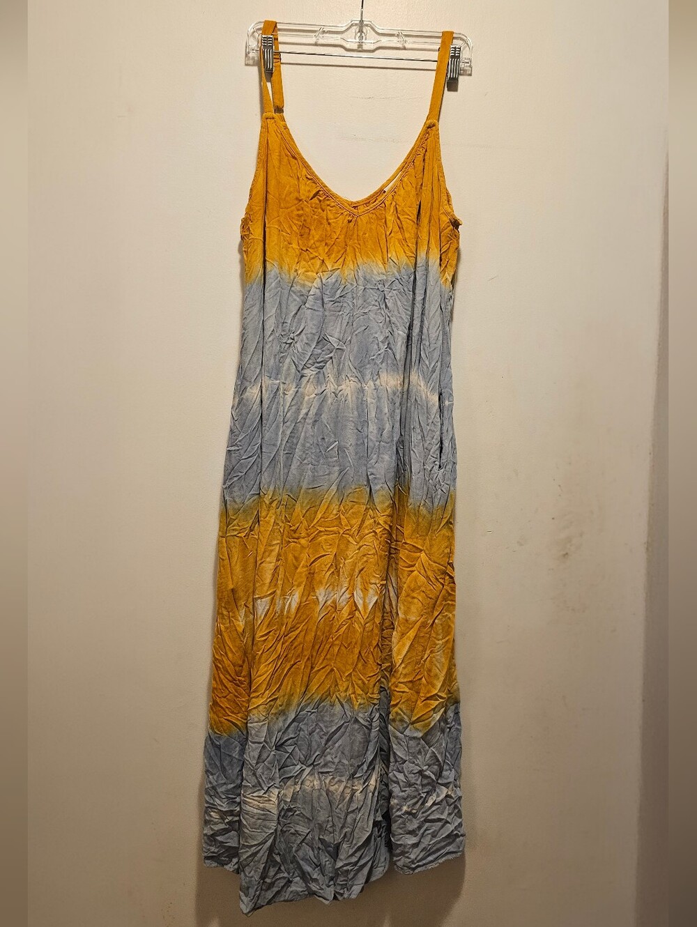 Knox Rose XXL Mustard Yellow And Blue Tie Dye Linen Blend Boho Maxi Dress